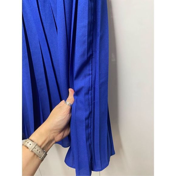 Suncoo Paris Colorblock Blue Cream Pleated Sleeveless Dress Size Small/Medium - Picture 3 of 9